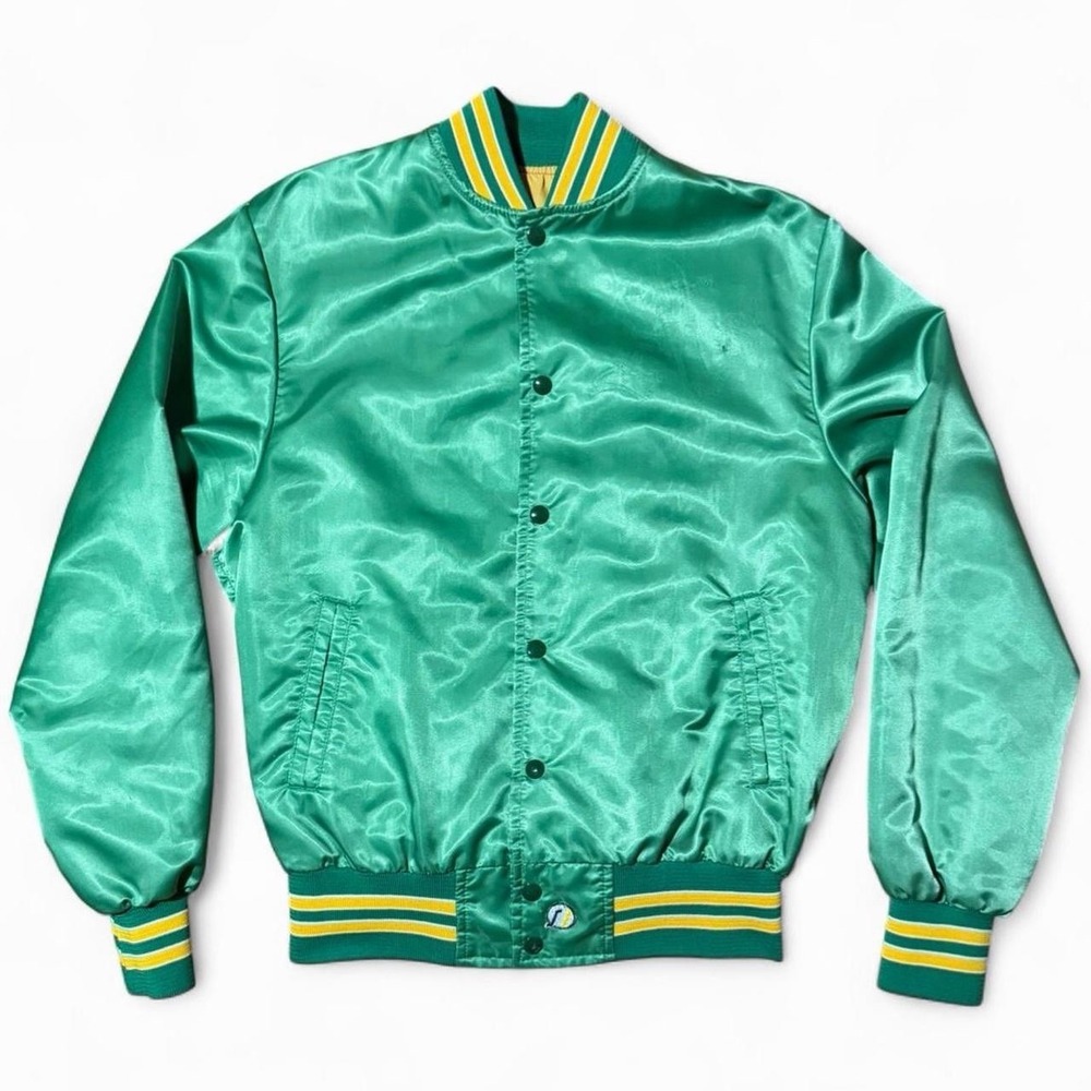 Vintage 80s Oakland Athletics MLB Baseball Depatched Satin Bomber Jacket Large
